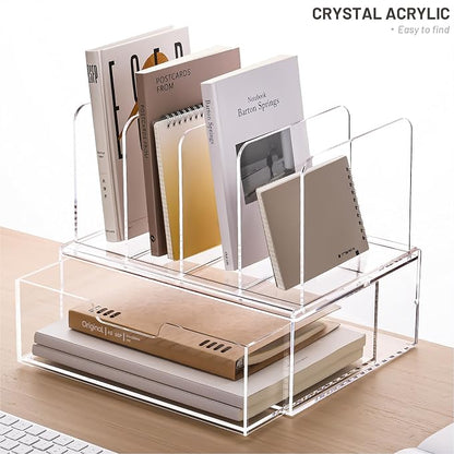 YUXUN Desk Organizer with Drawers, Acrylic File Organizer with 4 Vertical File - Image 6