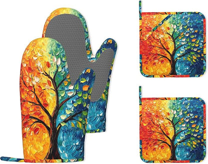 Tree of Life Silicone Oven Mitts and Pot Holders, Heat-Resistant 4 Piece by Unknown