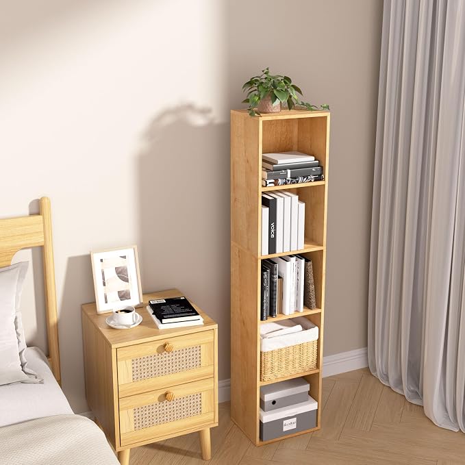 5-Tier Wooden Cube Storage Organizer, 52 Inch Tall Bookcase & Display Shelf - Image 7