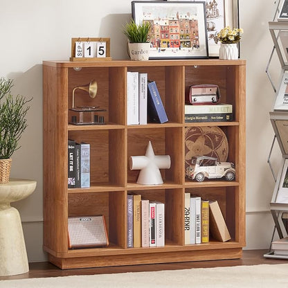 9 Cube Storage Book Shelf, Wood Floor Standing 3-Tier Cubby Bookcase by Joaxswe