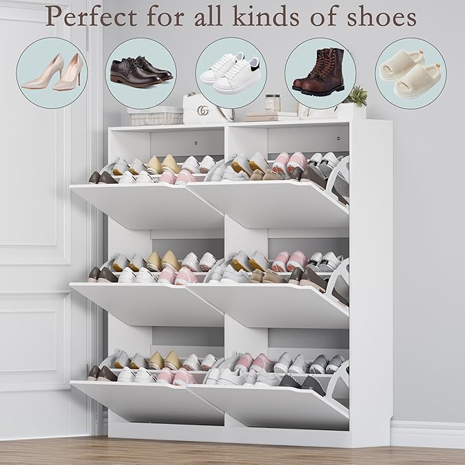 BORNOON Shoe Cabinet with 6 Flip Drawers, Slim Narrow Shoe Storage Cabinet - Image 4