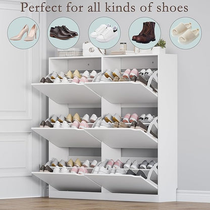 BORNOON Shoe Cabinet with 6 Flip Drawers, Slim Narrow Shoe Storage Cabinet - Image 4