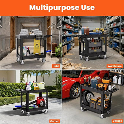 2 Tier Plastic Rolling Utility Cart on Wheels, Heavy Duty Tool Cart - Image 8