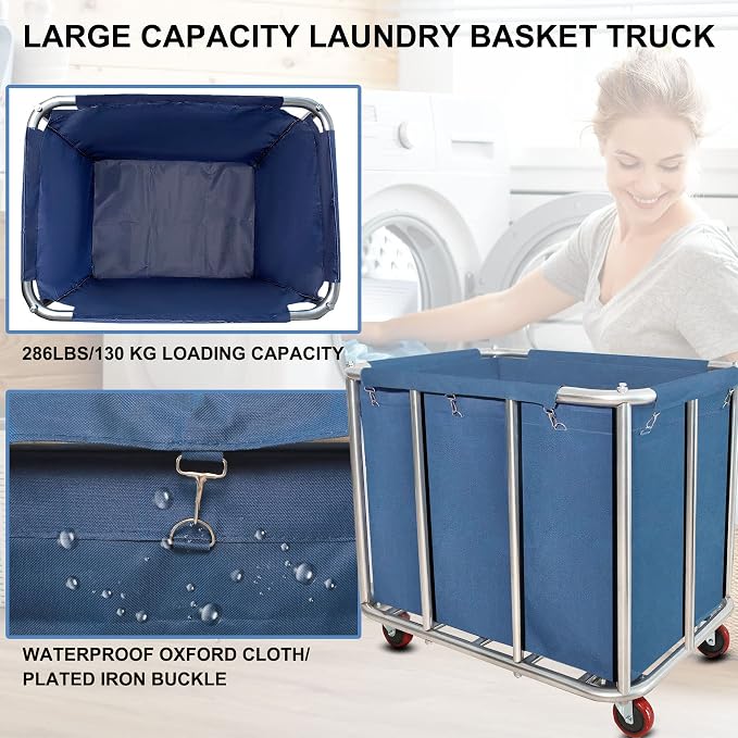 Laundry Cart Commercial, 11.35 Bushel Large Industrial Rolling Laundry Hamper - Image 4