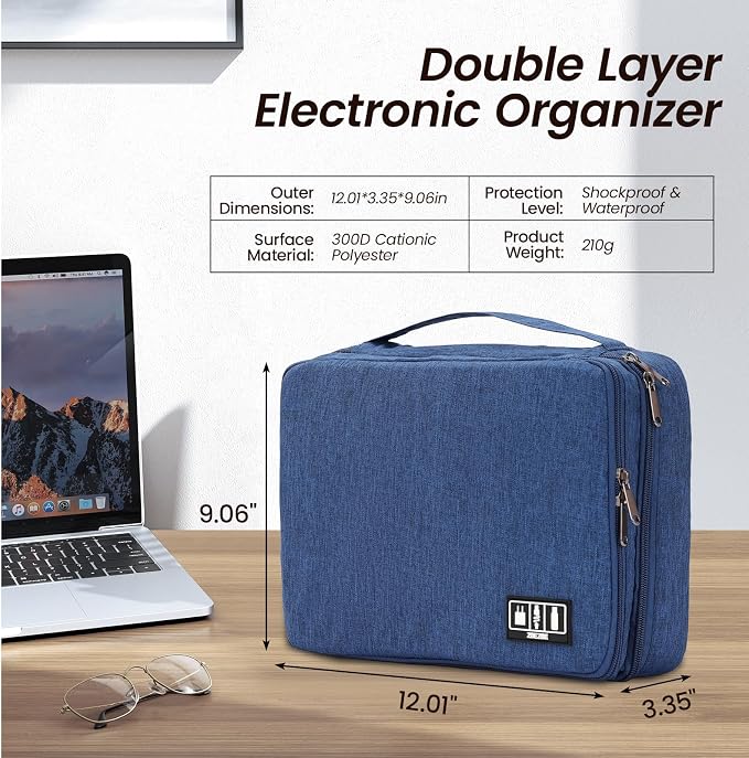 Large Electronic Organizer Travel Case, Double Layer Tech Pouch - Image 2