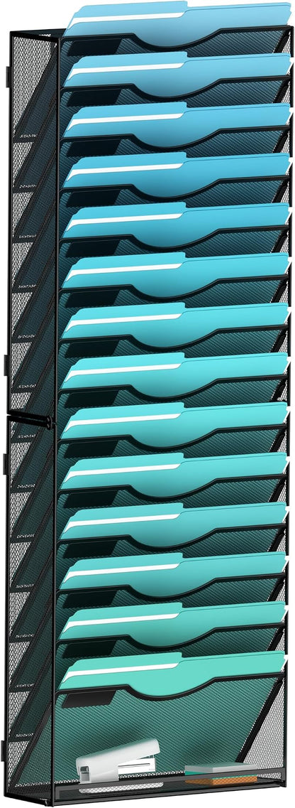15-Tier Wall File Organizer Hanging Wall File Holder Wall Mount Paper Folder by Gawerk