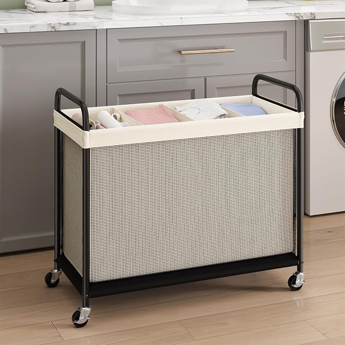ELYKEN Laundry Hamper 4 Section, 140L Rolling Laundry Sorter - Image 2