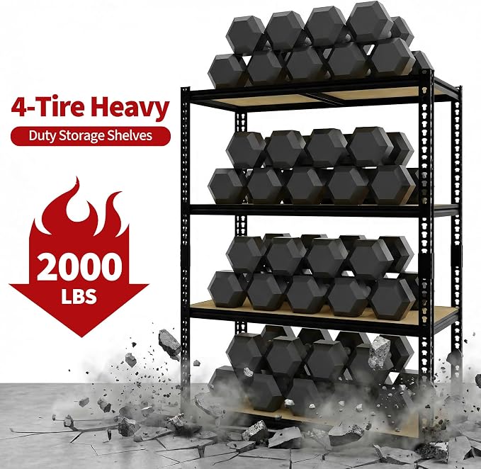 Heavy Duty Garage Storage Shelves, 2000 Lbs Capacity, 4-Tier Adjustable Storage - Image 5