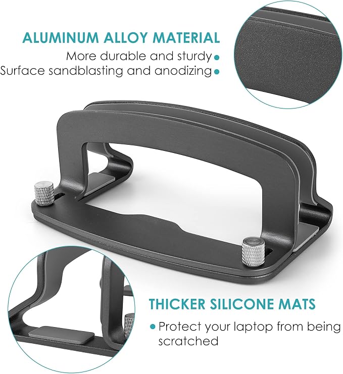 LOTEYIKE Aluminum Vertical Laptop Stand, MacBook Pro Laptop Vertical Stand Dock - Image 4