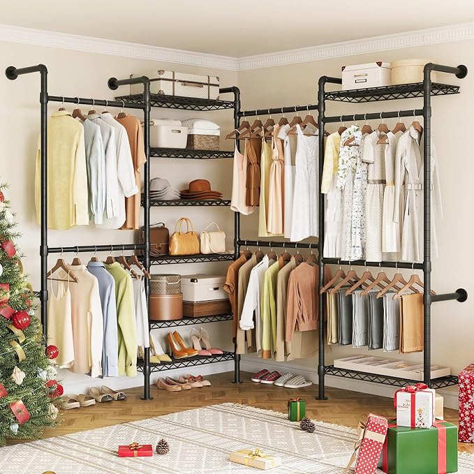 ONBRILL L4 Wall Mounted Industrial Pipe Clothing Rack, Closet Organizer System by ONBRILL