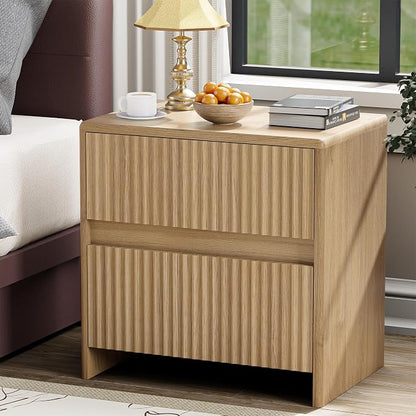Fluted Nightstand, Oak Modern Night Stand by HOCAT