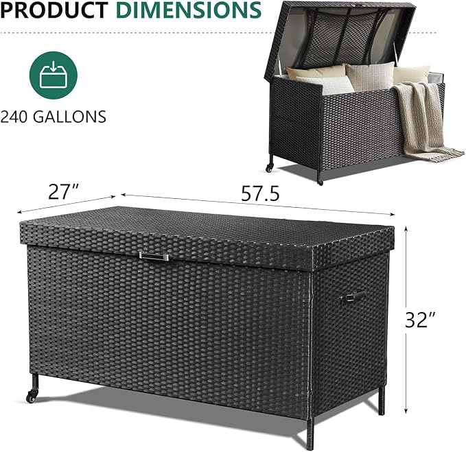 AVAWING 240 Gallon Wicker Deck Box - Image 3