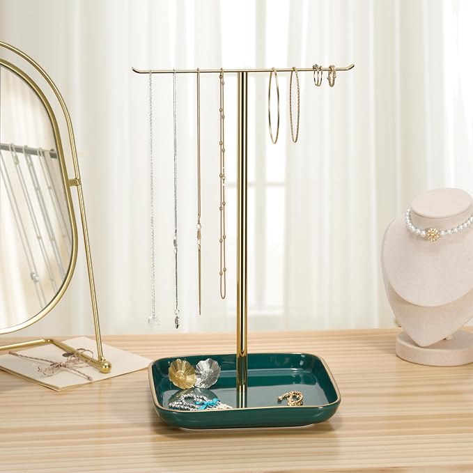 Jewelry Holder Stand with Ceramic Base: 12" Tall Necklace Organizer Rack - Image 6