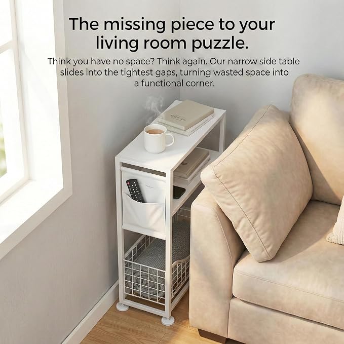 Skinny Side Table with Storage, 3 Tier Slim Side Tables - Image 10