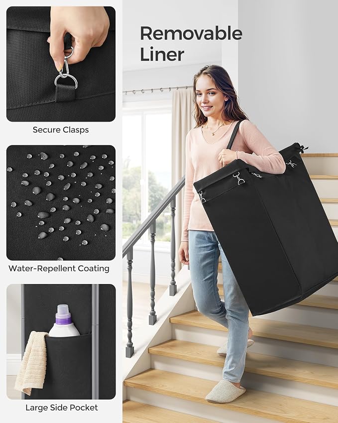 SONGMICS Laundry Basket with Wheels, 2-Section Rolling Laundry Hamper, 37 - Image 4