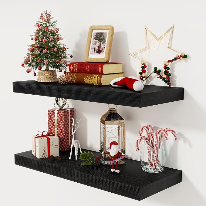 Fun Memories Black Floating Shelves 30" W x 12" D, 12 Inch Deep Floating Shelf by FunMemories