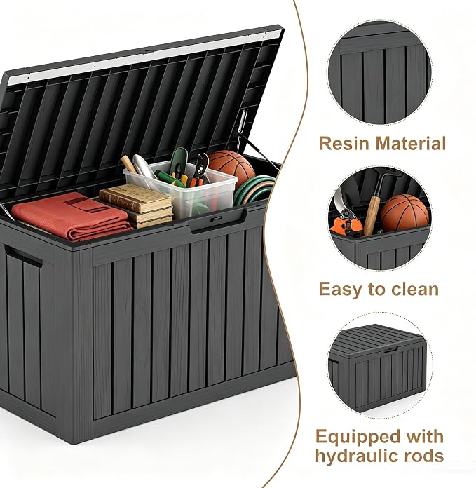 DRATO 85 Gallon Outdoor Deck Box, Weather-Resistant Resin Patio Storage Box - Image 4
