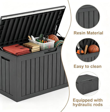 DRATO 85 Gallon Outdoor Deck Box, Weather-Resistant Resin Patio Storage Box - Image 4