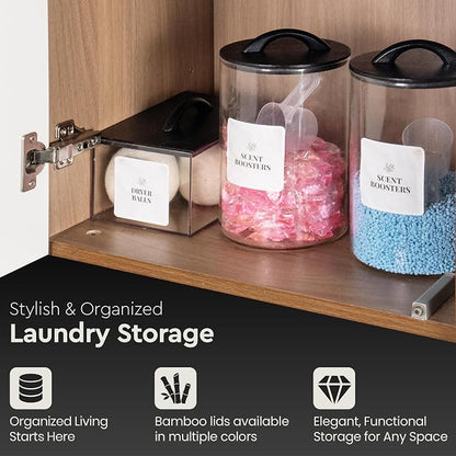 Laundry Pod Storage Container Set | Two 3L Glass Jars & One Acrylic Dryer Sheet - Image 7
