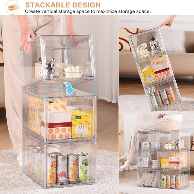 3 Packs Plastic Stackable Storage Drawers, DILIBRA Clear Storage Bins Organizer - Image 5