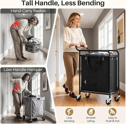 Laundry Basket with Wheels, Rolling Laundry Hamper with 38.4" Tall Handle - Image 4