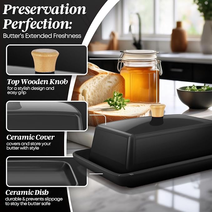 Flexzion Ceramic Black European Butter Dish - Image 9
