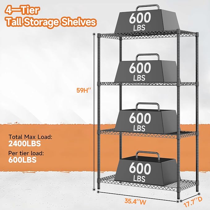 Standing Shelf Units Wire Rust-Proof Outdoor Storage Shelving 4-Tier Utility - Image 3