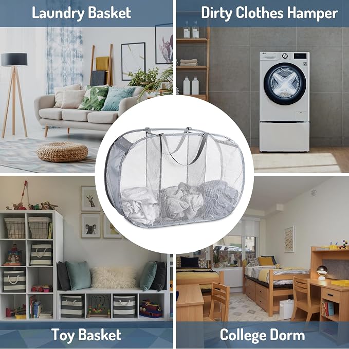 Mesh Popup Laundry Hamper 3 Compartment Sortable Horizontal Collapsible Laundry - Image 6