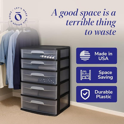 HOMZ Plastic 5 Drawer Wide Storage Tower - Image 5