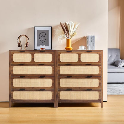 4 Drawer Dresser with Rattan Finish, Modern Farmhouse Chest of Drawers with - Image 4