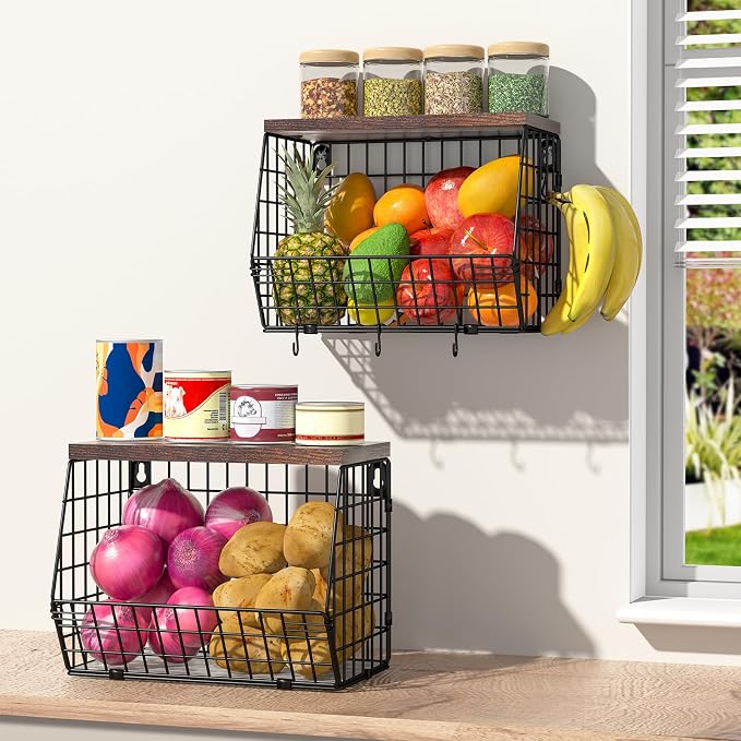 Wawocs Fruit Basket for Kitchen Counter, Fruit Bowl Stackable Wall Mounted - Image 9