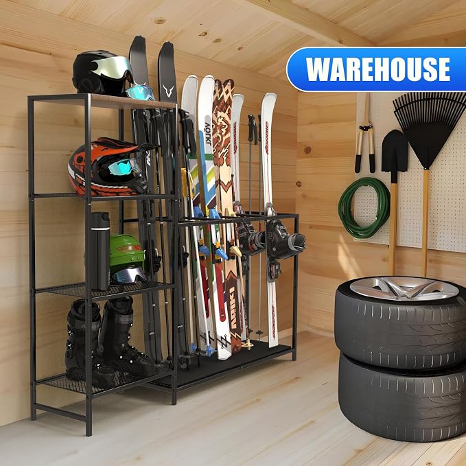 Freestanding Ski Rack, Ski Storage Rack w/Width-Adjustable Bars, Ski & - Image 7