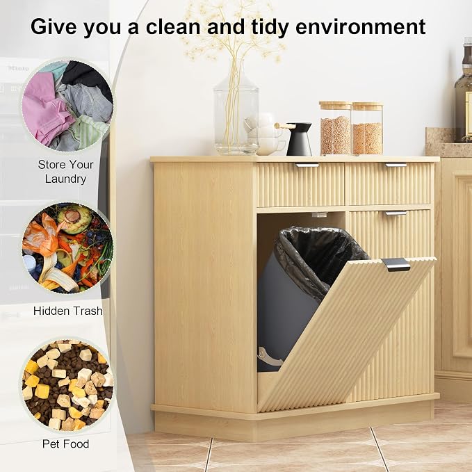 Natural Double Tilt Out Laundry Hamper Cabinet Laundry Basket Cabinet Hidden - Image 8