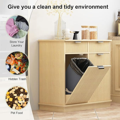 Natural Double Tilt Out Laundry Hamper Cabinet Laundry Basket Cabinet Hidden - Image 8