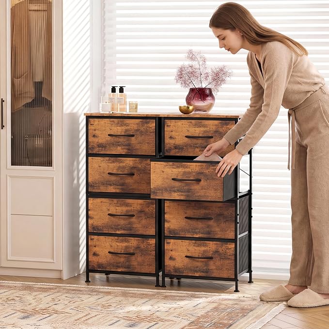 WLIVE Small Dresser Nightstand for Bedroom, 4 Drawers, Rustic Brown | 4 - Image 4