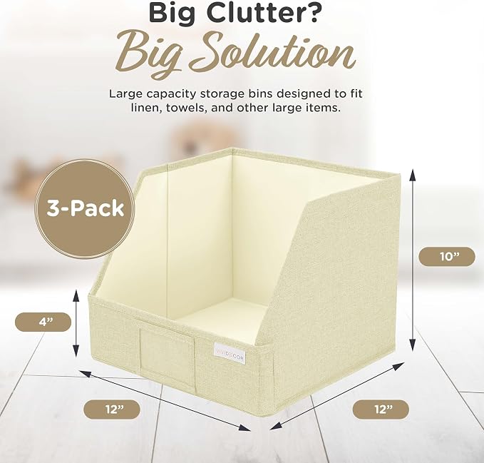 VIVIDECOR Open Front Trapezoid Closet Bins 12x12x10 – Closet Shelf Organizer - Image 4