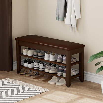 Homleke 2-Tier Solid Wood Shoe Rack Bench - Image 9