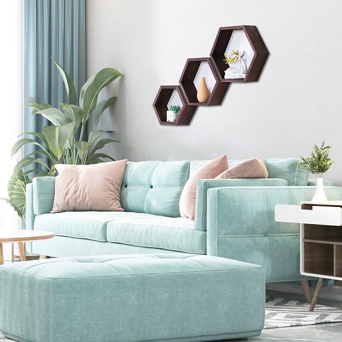 Hexagon Shelves, Floating Wall Shelf, Honeycomb Octagon Cube Shelves Wood | - Image 5