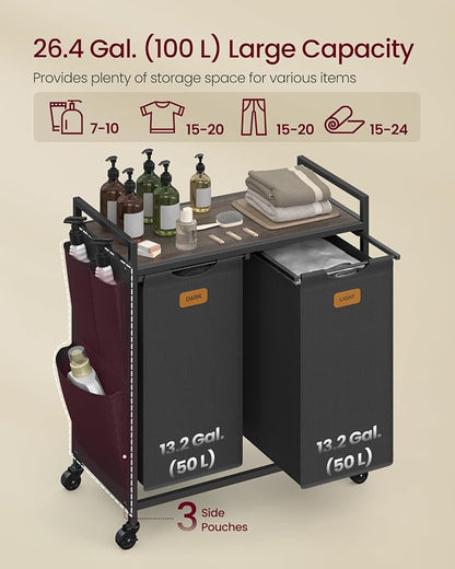 VASAGLE Laundry Hamper, Laundry Sorter Rolling Cart - Image 3