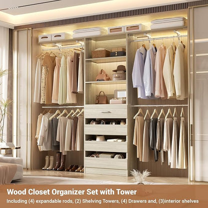 Aheaplus Closet System with 4 Drawers, 8FT Wood Closet Organizer System - Image 4
