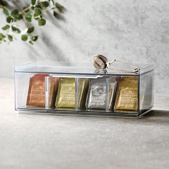 iDesign XL Tea Bag Organizer, 4-Section Clear Stackable, Storage Drawer - Image 7