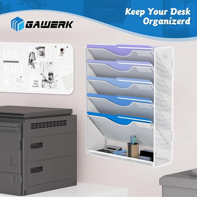 6 Tier Hanging File Organizer, Mesh Wall File Holder Paper Folder Rack - Image 7