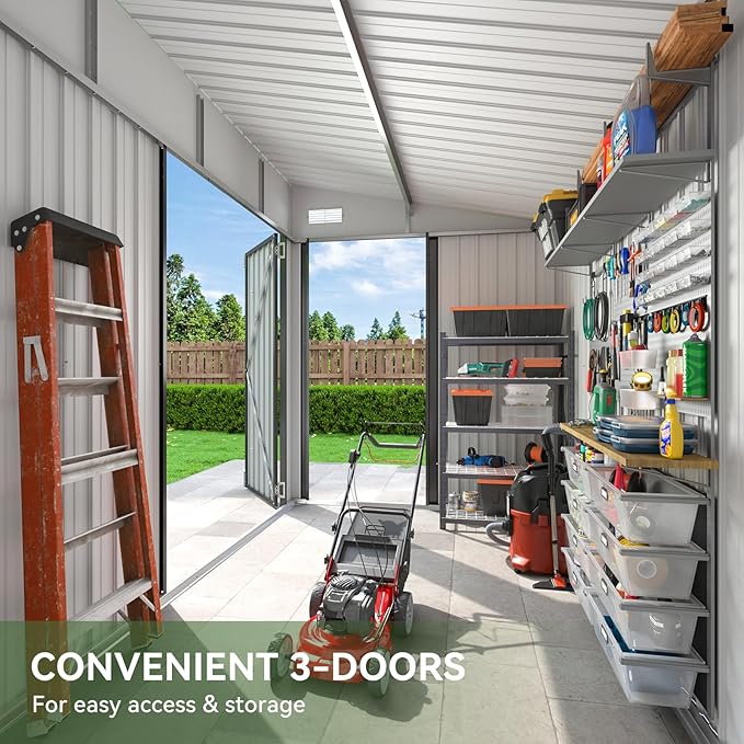 Aoxun 7.5'x4' Triple Door Shed Outdoor Storage Shed - Image 3