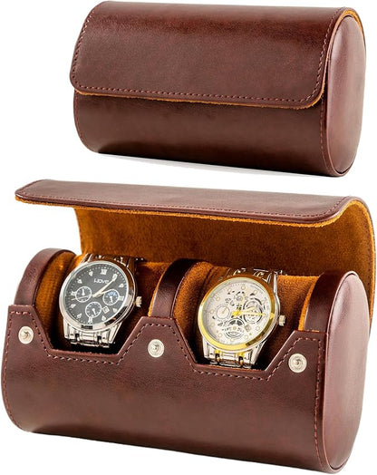 MR.OKAY 2 Watch Travel Case- Classic Leather Watch Case by MR.OKAY