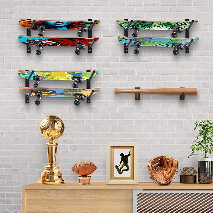 BiJun Skateboard Wall Mount, Snowboard Wall Mount Display, Horizontal Ski Wall - Image 4