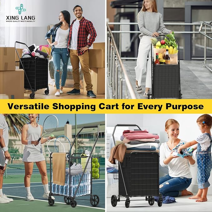 3.7 Cu Ft Folding Shopping Cart - 380 LB Capacity Grocery Cart - Heavy Duty - Image 7