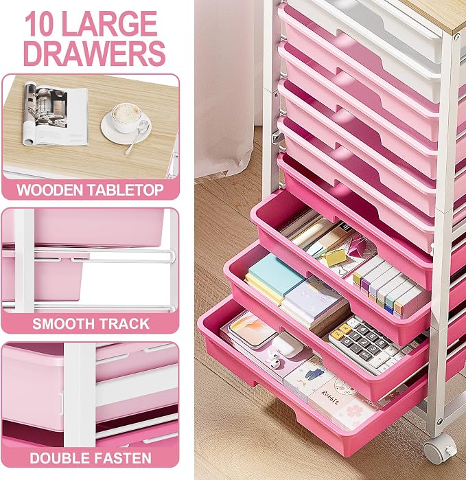 Rolling Cart with Drawers, 10 Drawer Rolling Cart, Storage Cart, Utility Cart - Image 4