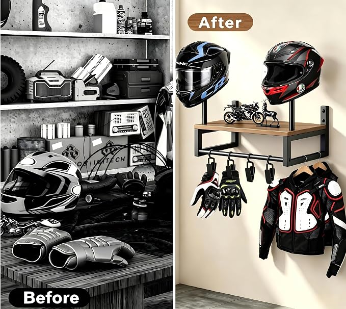 Motorcycle Helmet Holder Wall Mount, Motorcycle Gear Rack - Image 7