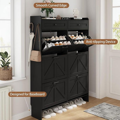 Shoe Cabinet with 6 Flip Drawers & 2 Top Drawers, Hidden Slim Shoe Rack - Image 5