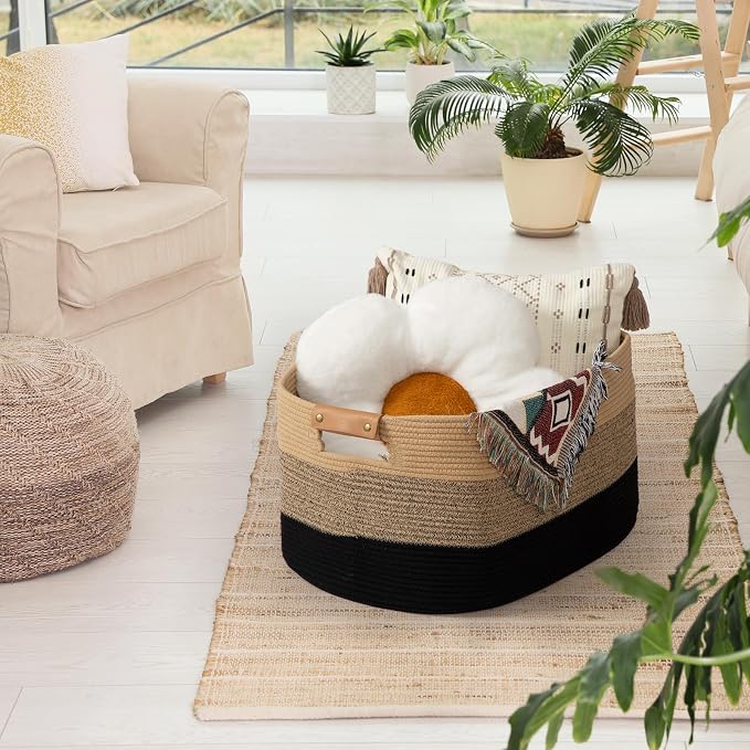 danpinera Large Blanket Basket for Living Room, 72 L Rectangle Toy Storage - Image 2
